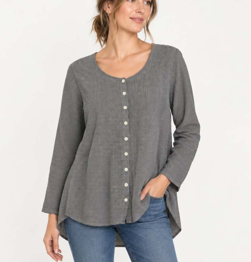 tulip cotton top blouse striped grey and white medium